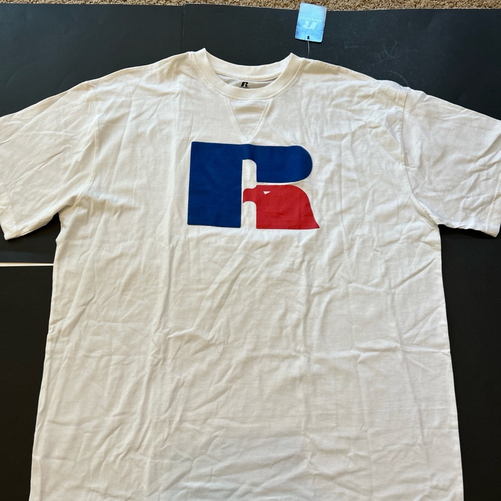 Russell Athletic White and Blue Short Sleeve Tee 2XL